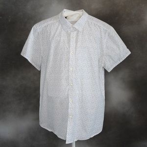 Kenneth Cole Mens Large White Patterned Casual Button Down Shirt